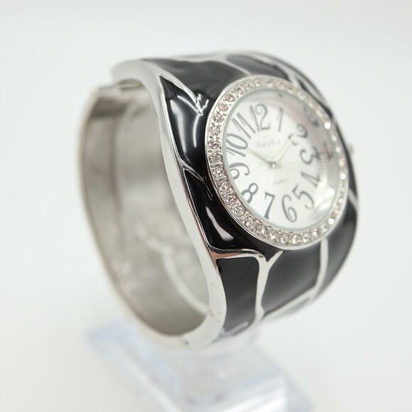 Peck & Peck Womens Cuff Watch 46mm Black Pebble Silver Tone w New Battery - Picture 9 of 12